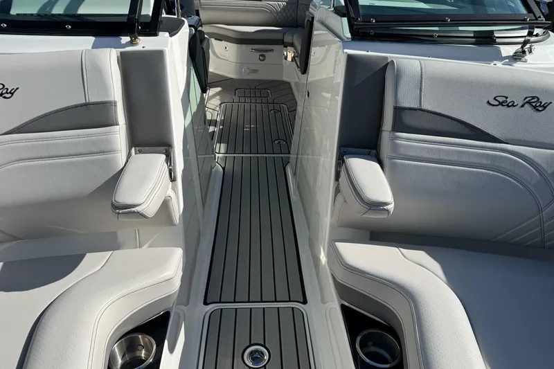 Slide: The Image of 2026 Sea Ray SLX 260 boat interior with luxurious seating and sleek design. - 46