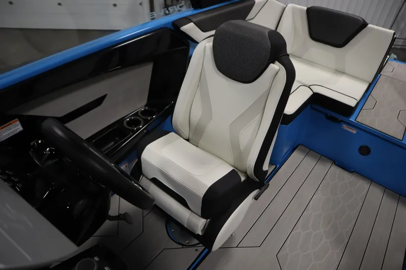 Slide: The Image of 2023 Yamaha Boats 222XD interior with modern seating and sleek design. - 28