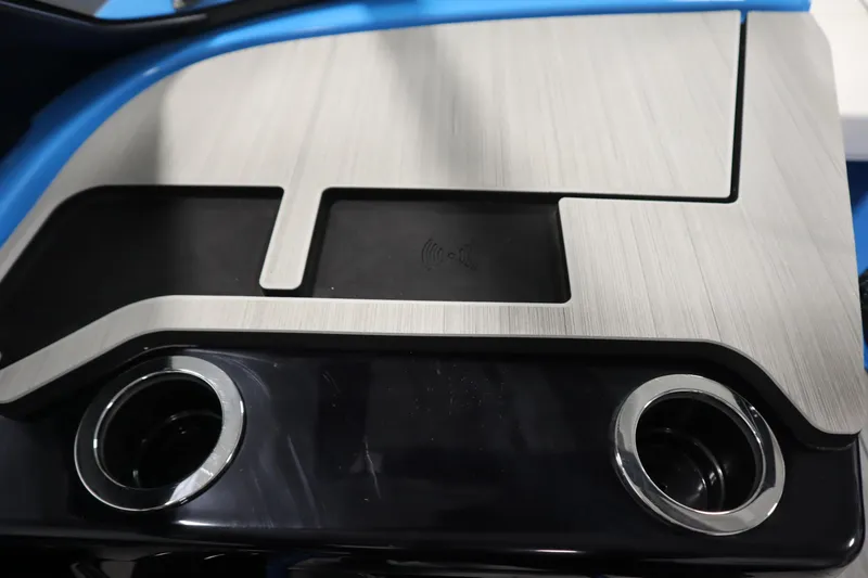 Slide: The Image of 2023 Yamaha Boats 222XD console with sleek design and integrated cup holders. - 35