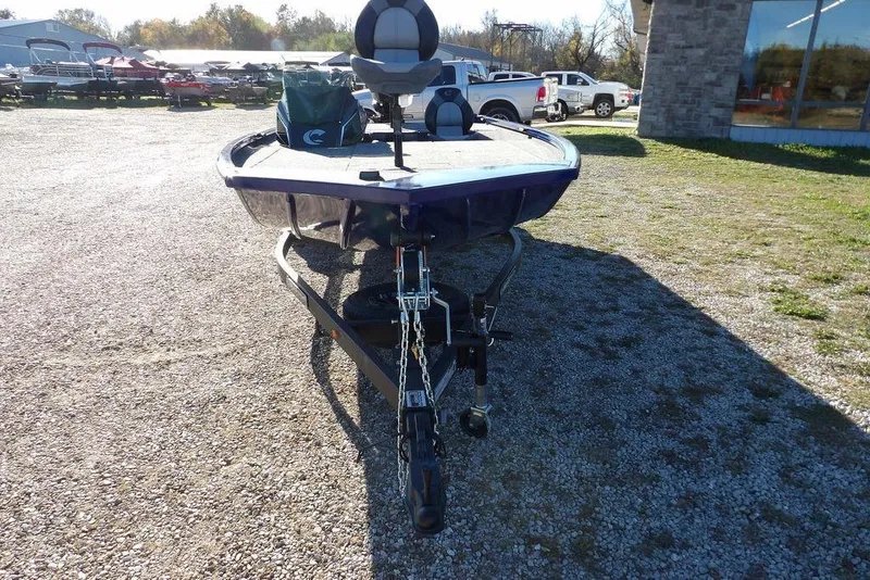 Slide: The Image of 2026 Crestliner XF 189 boat on trailer in outdoor dealership lot. - 2