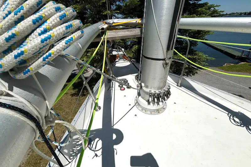 Slide: The Image of Deck view of a 1985 Nonsuch 30 Ultra sailboat with rigging and mast details. - 27