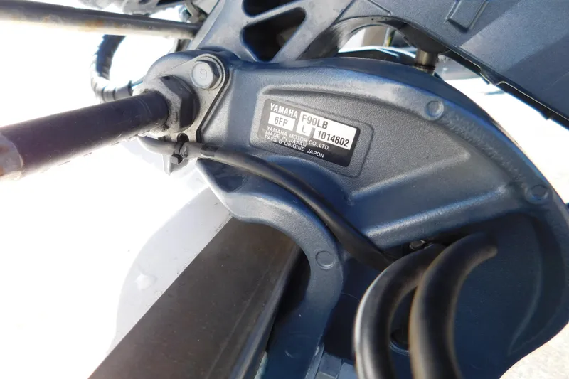 Slide: The Image of Close-up of Yamaha F90LB engine on 2019 Key West 1720 Center Console boat. - 14