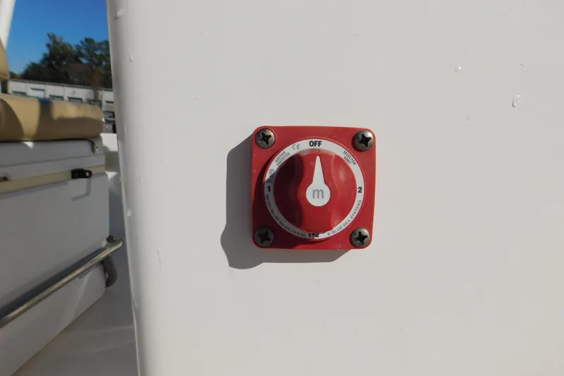 Slide: The Image of Red battery switch on 2019 Key West 1720 Center Console boat. - 16