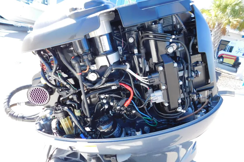 Slide: The Image of 2019 Key West 1720 Center Console boat engine, detailed view of internal components. - 22