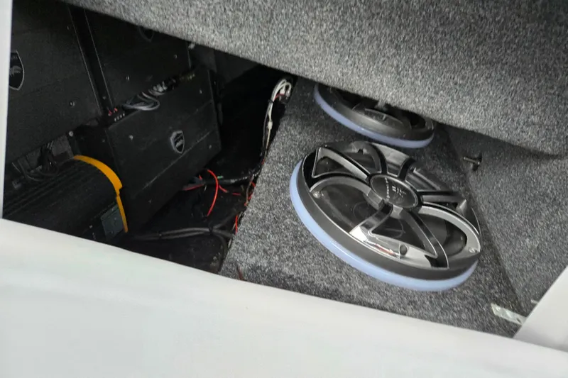 Slide: The Image of 2021 Moomba Max boat audio system with subwoofers and wiring. - 18