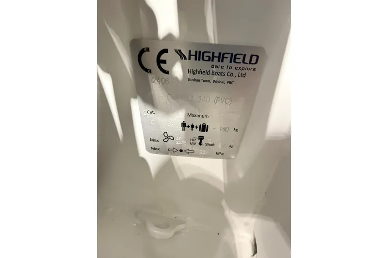 Slide: The Image of Highfield Classic 340 FCT 2026 model specifications label with weight and capacity details. - 11