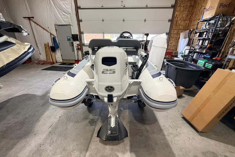 Slide: The Image of 2026 Highfield Classic 340 FCT inflatable boat in a garage setting. - 3