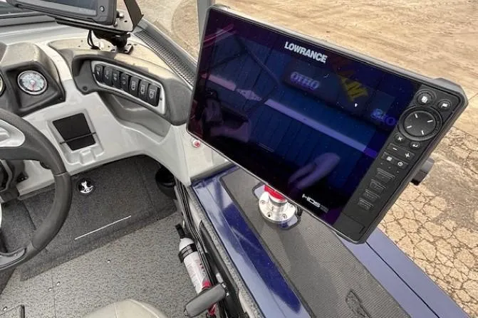 Slide: The Image of 2019 Tracker Targa V-18 Combo boat dashboard with Lowrance fishfinder display. - 20