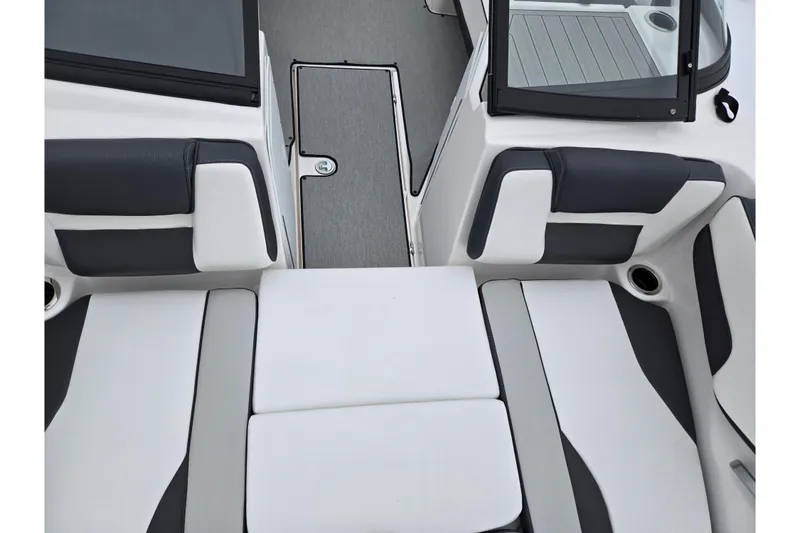Slide: The Image of 2023 Yamaha Boats AR195 interior seating with sleek, modern design and comfortable upholstery. - 18