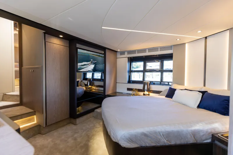 Slide: The Image of Luxurious bathroom interior of 2021 Azimut S6 yacht with modern fixtures and porthole window. - 29