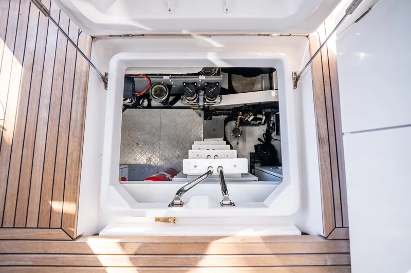 Slide: The Image of Engine compartment of 2021 Azimut S6 yacht with visible mechanical components. - 45