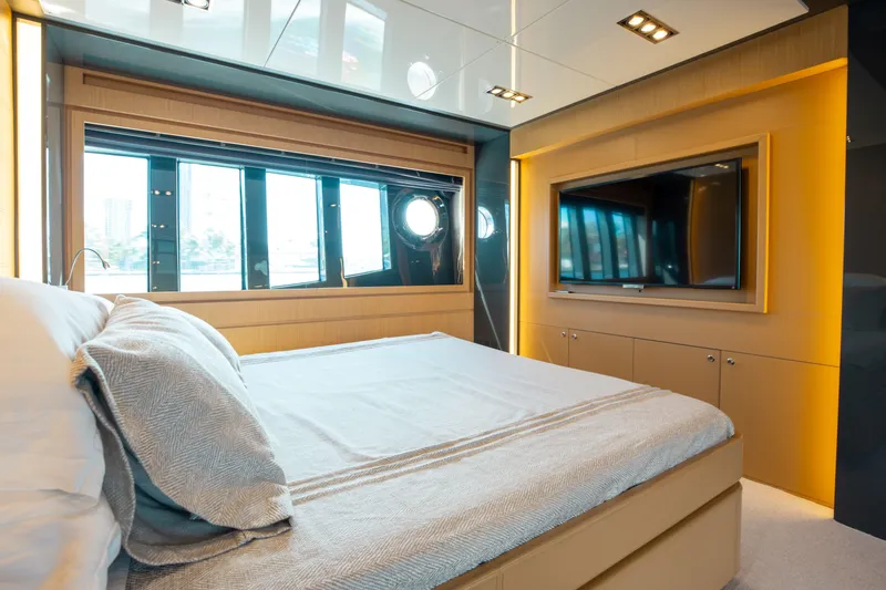 Slide: The Image of Luxurious bedroom interior of 2014 Riva 86' DOMINO yacht with modern design and large window. - 49