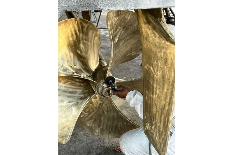 Slide: The Image of Close-up of a Riva 86' DOMINO 2014 yacht propeller being polished. - 80
