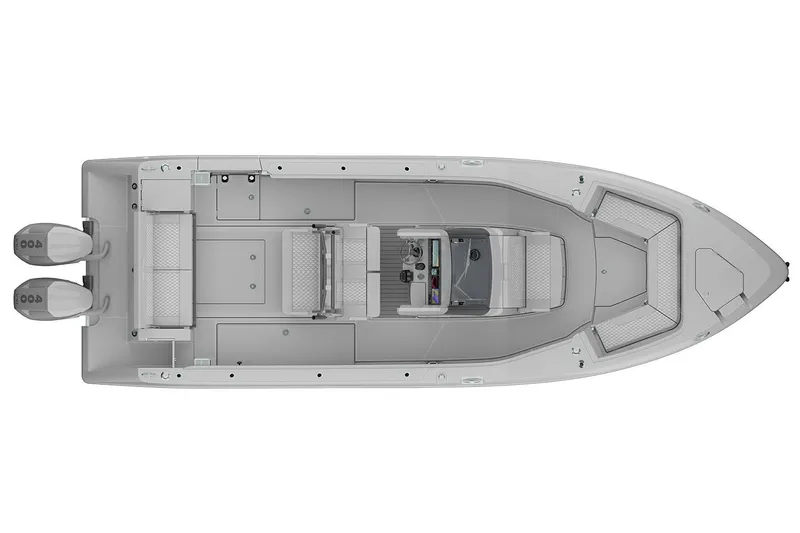 Slide: The Image of Manufacturer Provided Image: Top view of 2026 Solace 30 CS boat with dual engines and spacious deck layout. - 9