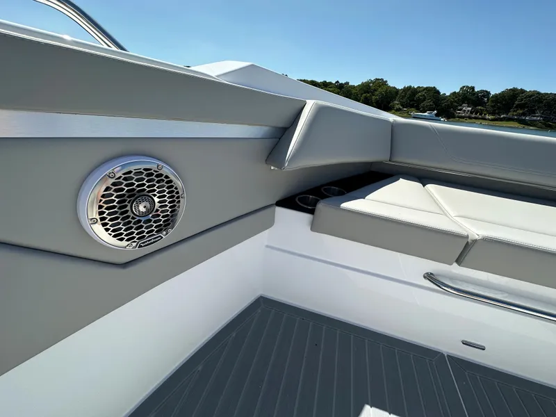 Slide: The Image of 2024 Cruisers Yachts 42 GLS Outboard interior with speaker and seating. - 35