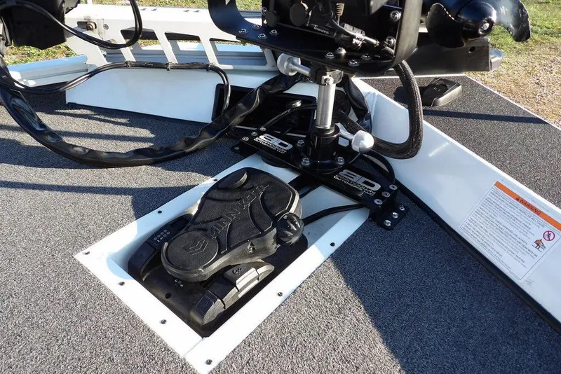 Slide: The Image of 2025 Crestliner XF 189 boat with advanced foot pedal control system on deck. - 47
