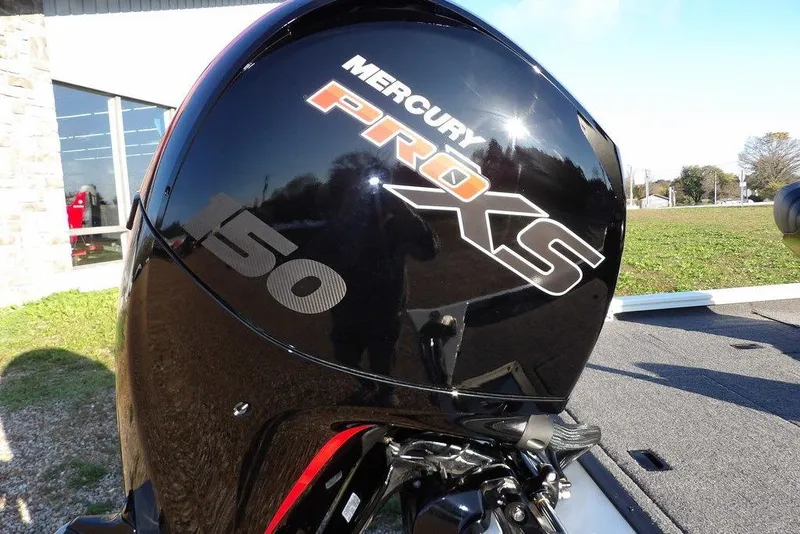 Slide: The Image of Mercury Pro XS 150 engine on 2025 Crestliner XF 189 boat, outdoor setting. - 53