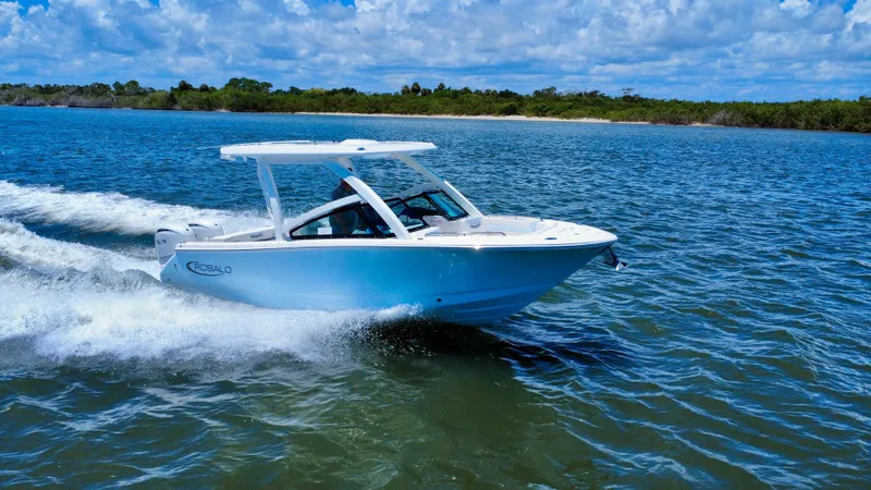 The Image of 2025 Robalo R257 Dual Console boat cruising on a sunny day. - 0