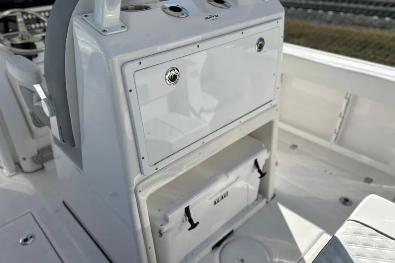 Slide: The Image of 2026 Sea Fox 288 Commander boat interior with storage compartment and cooler. - 17