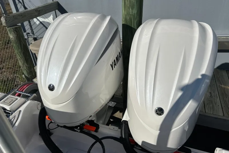 Slide: The Image of Twin Yamaha outboard engines on a 2026 Sea Fox 288 Commander boat. - 38