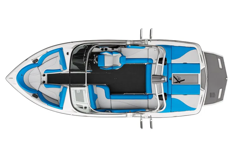 Slide: The Image of Manufacturer Provided Image: Top view of 2017 MasterCraft X10 boat with blue and white interior. - 7