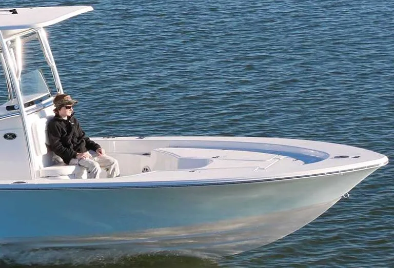 Slide: The Image of 2013 Sportsman Masters 247 Bay Boat with Yamaha engine in a boatyard. - 4