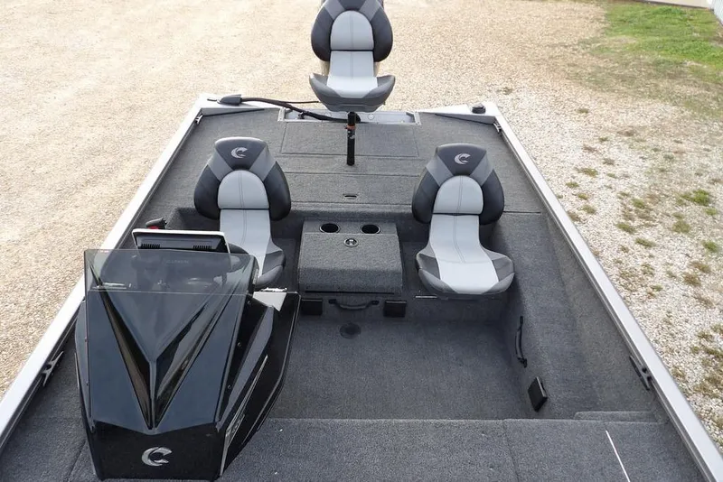 Slide: The Image of 2026 Crestliner XFC 189 boat interior with three seats and a sleek console design. - 28