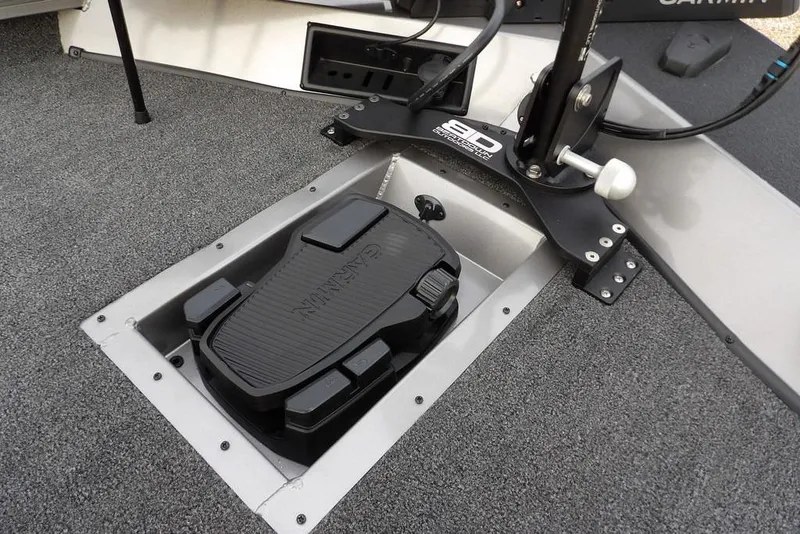 Slide: The Image of 2026 Crestliner XFC 189 boat with Garmin foot pedal and control panel. - 33