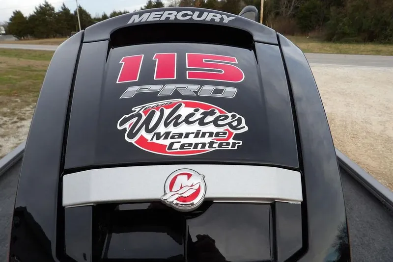Slide: The Image of Mercury 115 Pro outboard motor on 2026 Crestliner XFC 189 boat, White's Marine Center logo. - 55