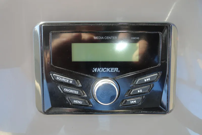 Slide: The Image of Kicker KMC45 media center on 2022 Sun Tracker Fishin' Barge 20 DLX. - 10