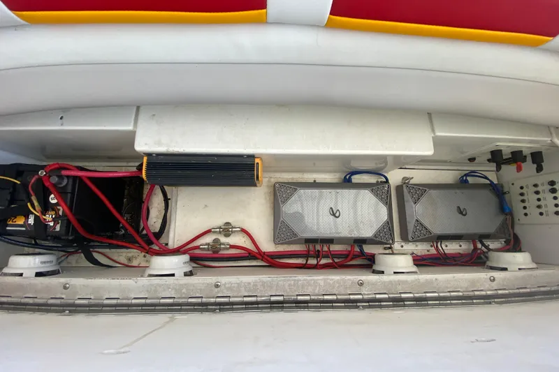 Slide: The Image of 2006 Formula 353 FASTech boat audio system with wiring and amplifiers. - 23