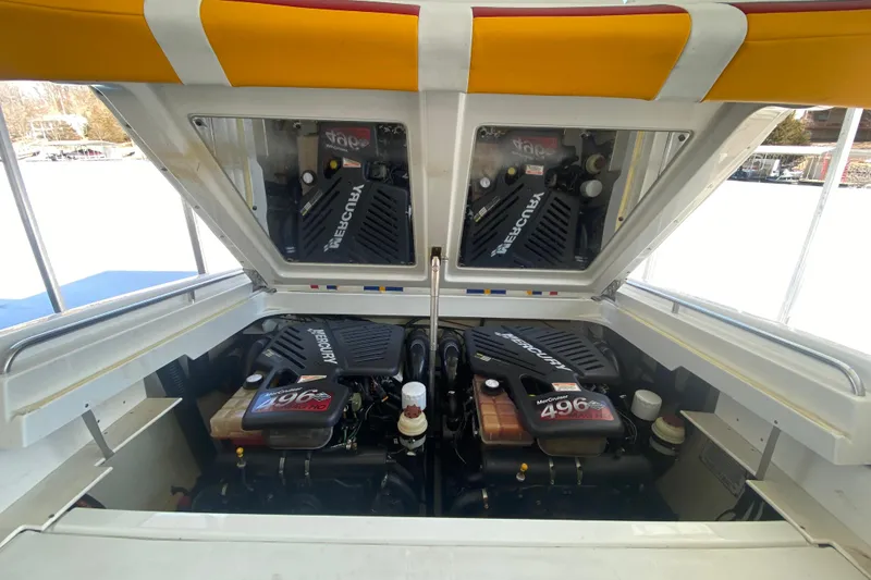 Slide: The Image of 2006 Formula 353 FASTech boat engine compartment with twin MerCruiser 496 engines. - 29