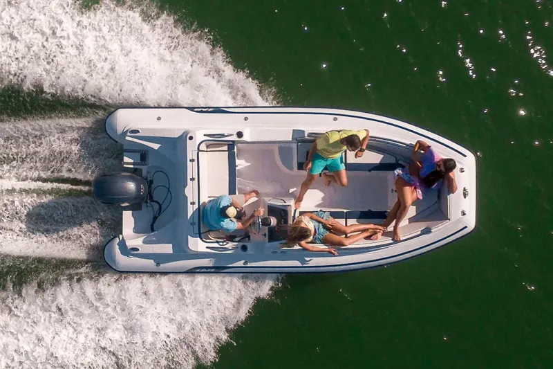 Slide: The Image of Manufacturer Provided Image: Aerial view of AB Inflatables Nautilus 17 DLX boat on water. - 3