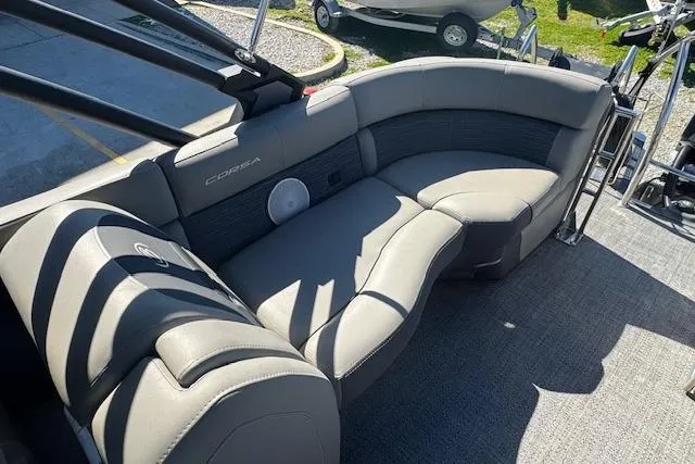 Slide: The Image of 2024 Barletta CORSA 25 QSSA boat interior with luxurious seating and modern design. - 18