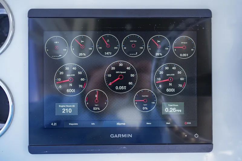 Slide: The Image of Garmin display on 2023 SeaHunter 31 Tournament showing engine metrics and navigation data. - 15