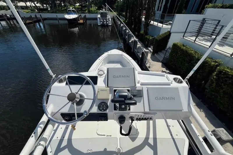 Slide: The Image of 2008 Everglades 350 Center Console boat helm with Garmin navigation system. - 5