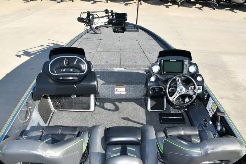 Slide: The Image of 2020 Nitro Z21 Pro boat interior with dual consoles and advanced navigation system. - 2