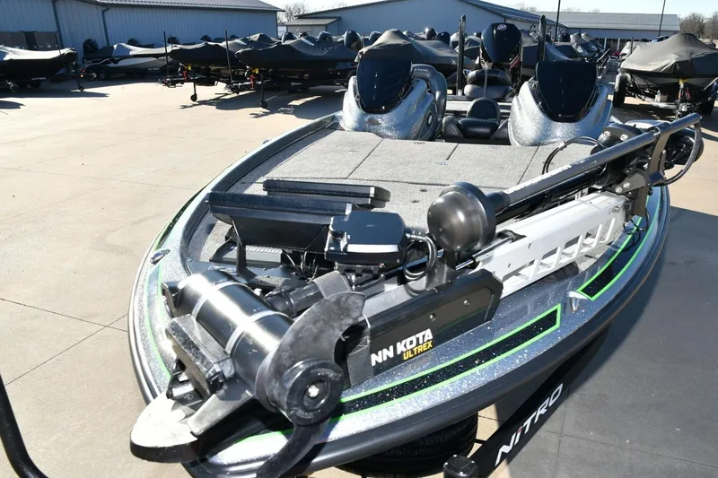 Slide: The Image of 2020 Nitro Z21 Pro fishing boat with Minn Kota Ultrex trolling motor in a dealership lot. - 5