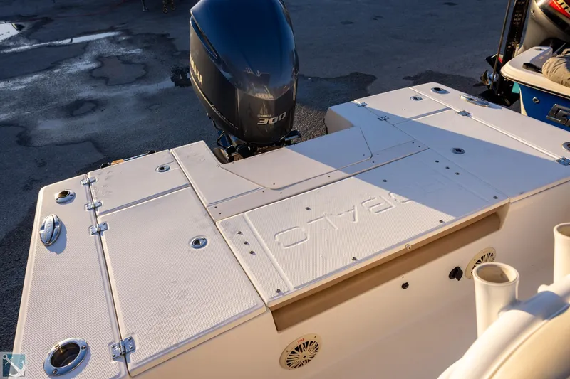Slide: The Image of 2016 Robalo 246 Cayman boat with Yamaha 300 engine, rear deck view. - 5