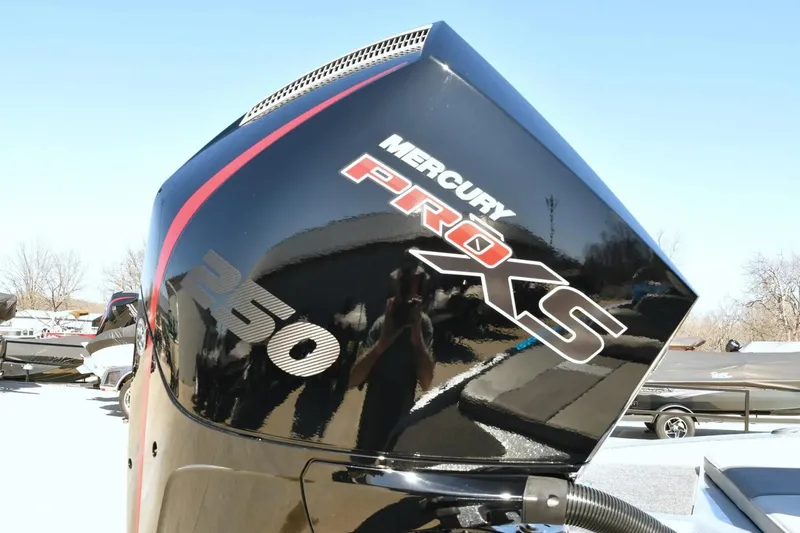 Slide: The Image of Mercury Pro XS 250 engine on 2024 Ranger 212LS Reata boat, outdoor display. - 4