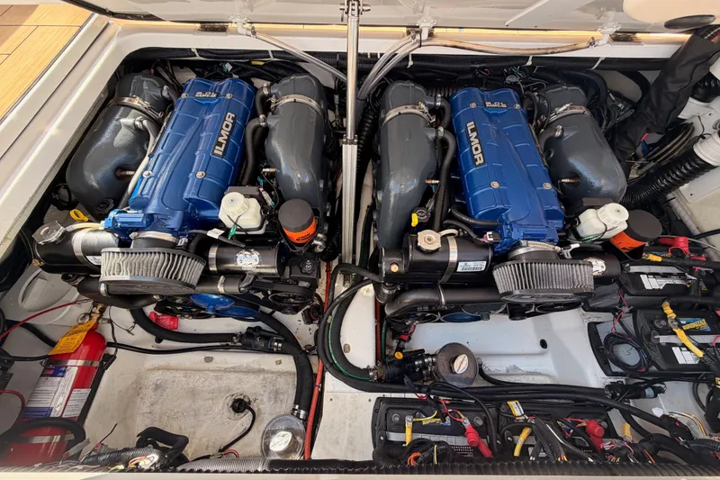 Slide: The Image of Engine compartment of 2022 Aviara AV32 I/O with dual Ilmor engines. - 44