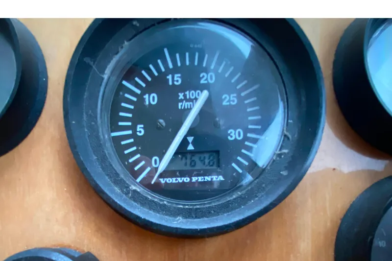 Slide: The Image of Close-up of a Volvo Penta tachometer on a 2001 Californian 39 boat. - 12