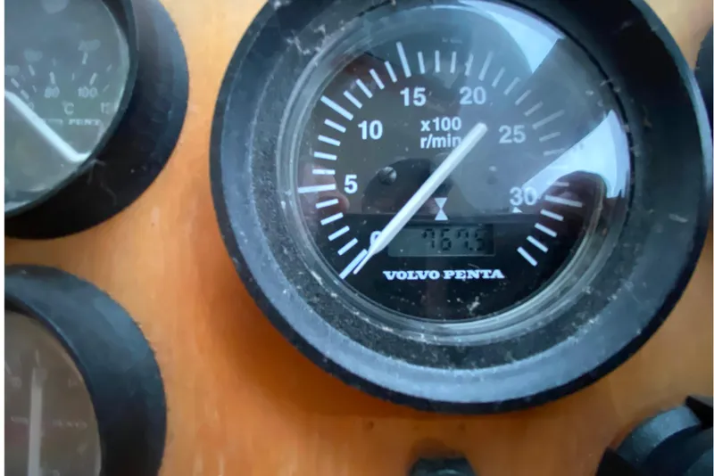 Slide: The Image of Close-up of a Volvo Penta tachometer on a 2001 Californian 39 boat. - 13