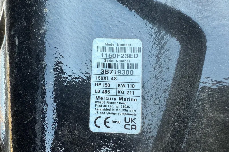 Slide: The Image of Sticker on Mercury Marine engine, model 1150F23ED, serial 3B719300, for Thunder Jet 185 Luxor 2026. - 53