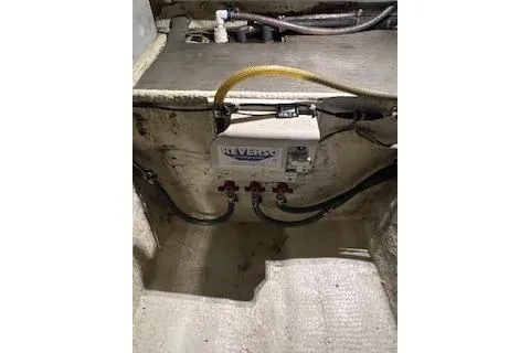 Slide: The Image of Engine compartment of 1985 Ocean Yachts 38 Super Sport with Reverso oil change system. - 27