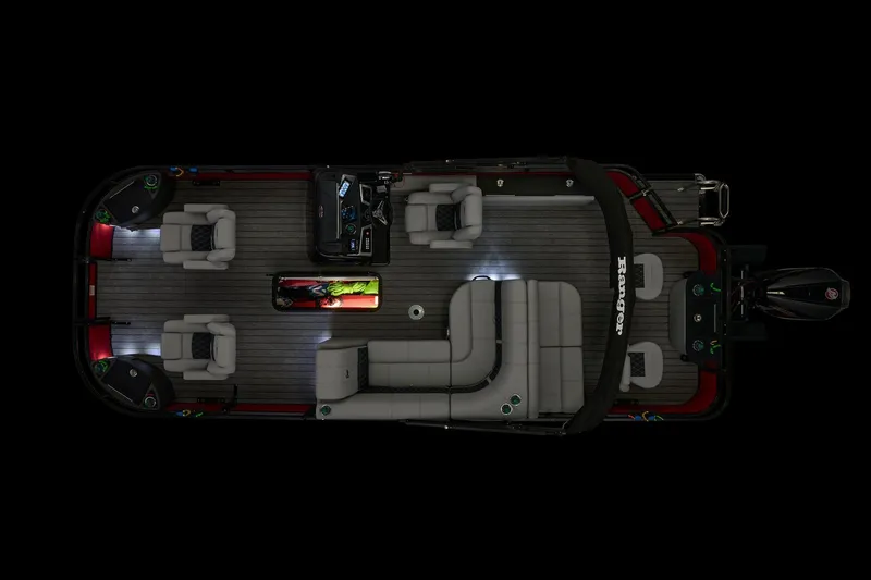 Slide: The Image of 2026 Ranger 223F boat interior with luxurious tan seating and modern design. - 8