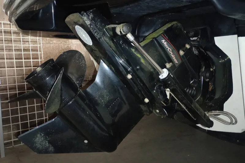 Slide: The Image of 2022 Bayliner VR5 Bowrider I/O with MerCruiser engine, close-up of propeller and drive. - 24