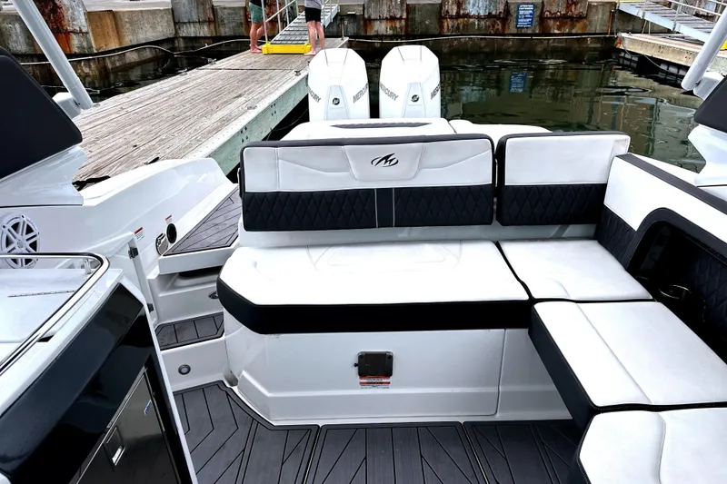 Slide: The Image of 2023 Monterey 305SS Super Sport boat interior with sleek design and modern features. - 26