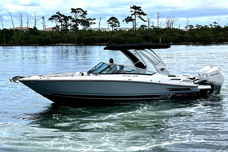Slide: The Image of 2023 Monterey 305SS Super Sport boat bathroom with sink and toilet. - 29