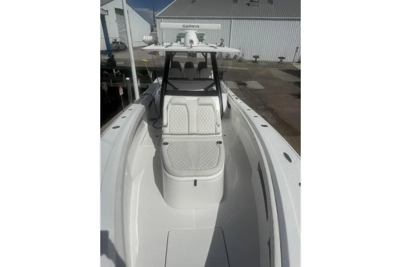 Slide: The Image of 2024 Front Runner 36 Center Console boat with sleek design and modern features. - 5